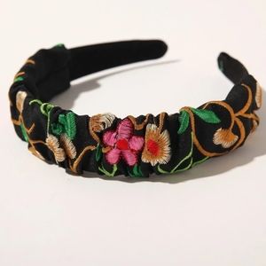 Black floral embroidered headband